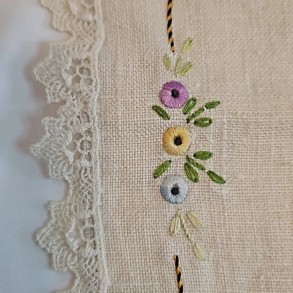 Vintage Hand Stitched Needlepoint Doily Oval Floral